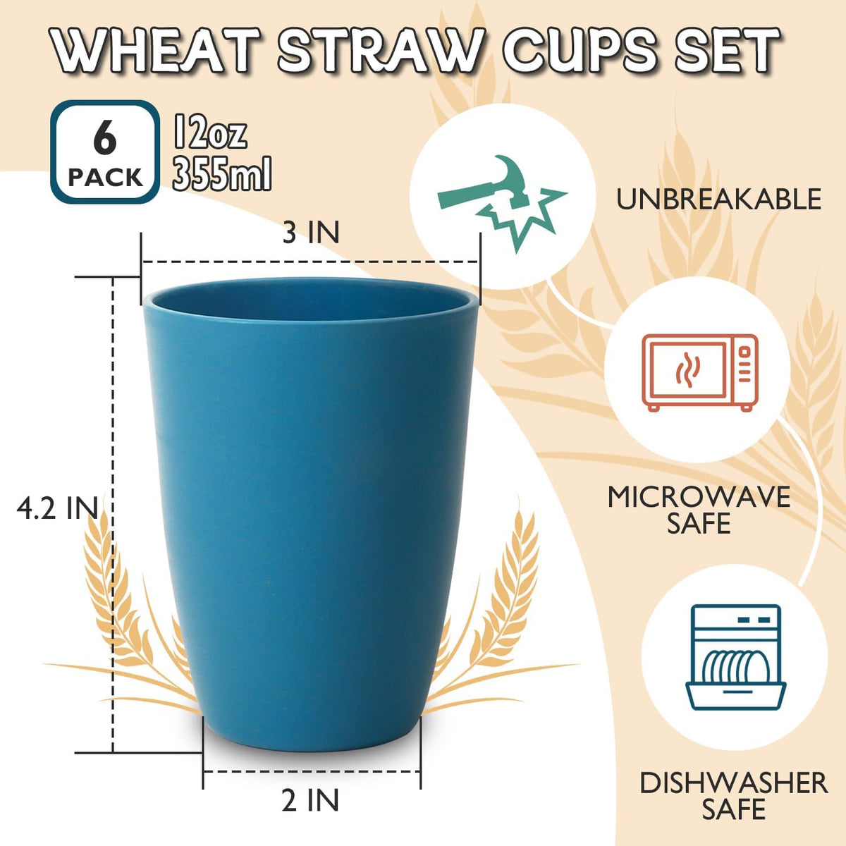 Wheat Straw Cups 6 PCS Good Alternative to Plastic Reusable CupsWheat Straw Cups 6 PCS Good Alternative to Plastic Reusable Cups