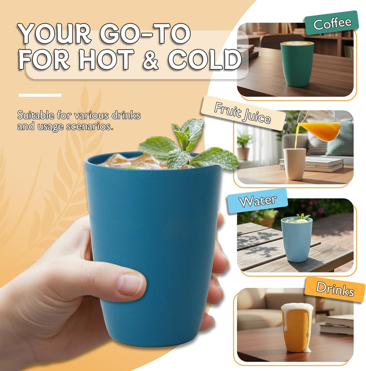 Wheat Straw Cups 6 PCS Good Alternative to Plastic Reusable CupsWheat Straw Cups 6 PCS Good Alternative to Plastic Reusable Cups