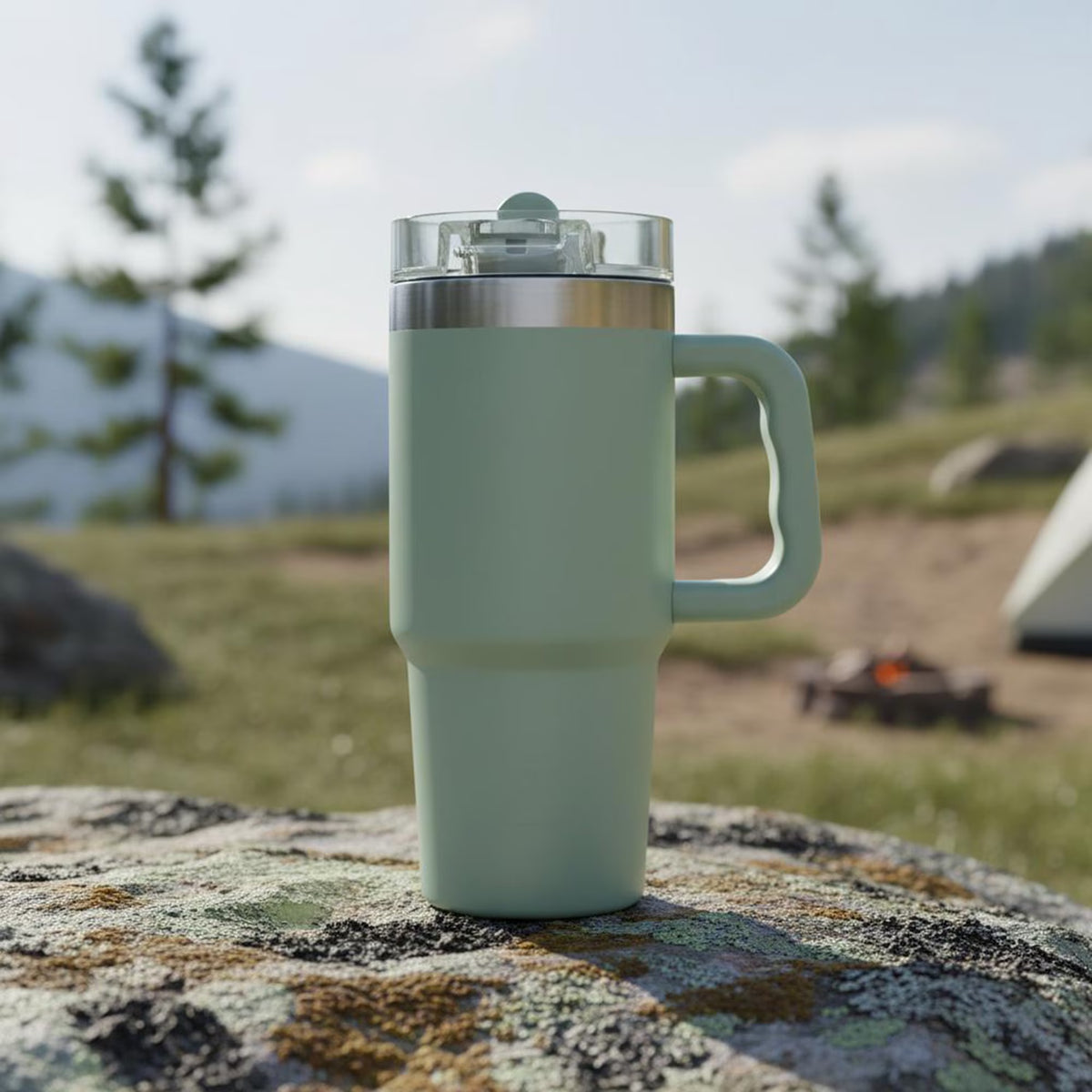 18oz Insulated Stainless Steel Travel Tumbler with Handle and Flip Straw Lid